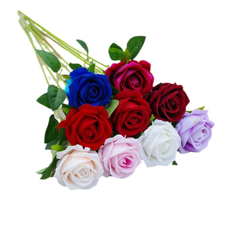 H-099 Wholesale Wedding Decor Customized Bulk Silk White Multicolor Roses 7cm Single Velvet Artificial Flowers Real Touch Rose