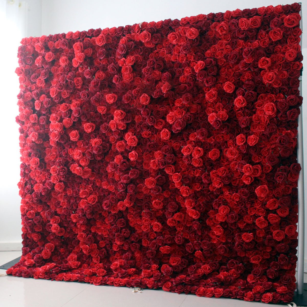 Wedding geometric backdrop white pink rose panels artificial flower row wall wedding flower wall