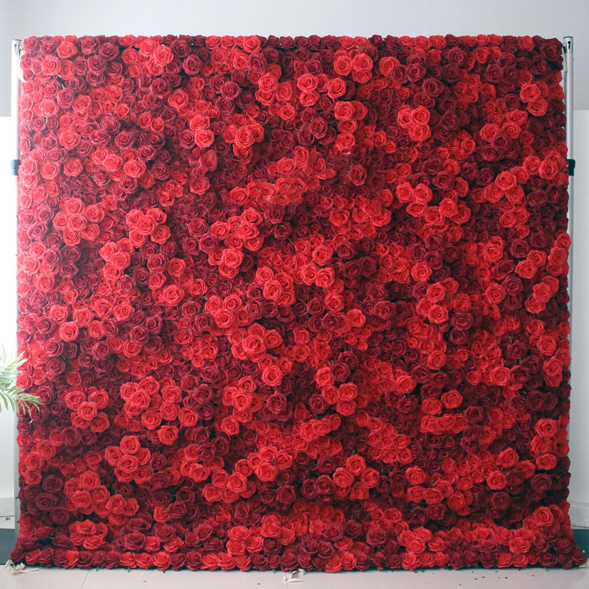 Wedding geometric backdrop white pink rose panels artificial flower row wall wedding flower wall
