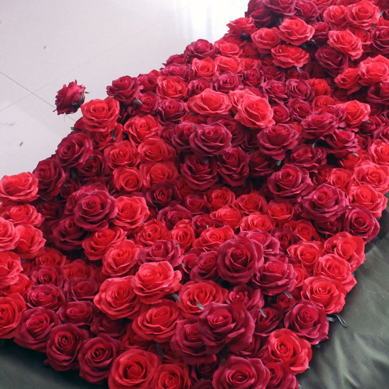 Wedding geometric backdrop white pink rose panels artificial flower row wall wedding flower wall