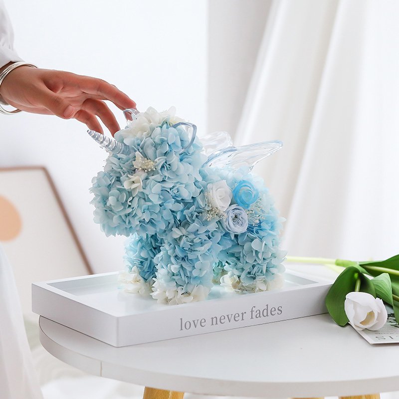 Wholesale Unicorn eternal flower rose bear preserved rose flower gift box unicorn with acrylic box for Valentines day gift