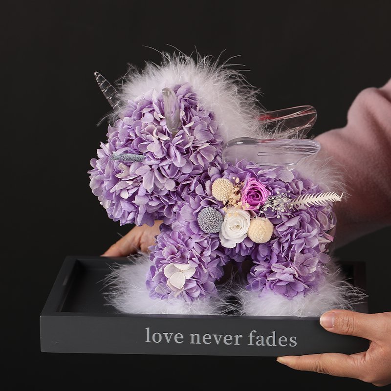 Wholesale Unicorn eternal flower rose bear preserved rose flower gift box unicorn with acrylic box for Valentines day gift