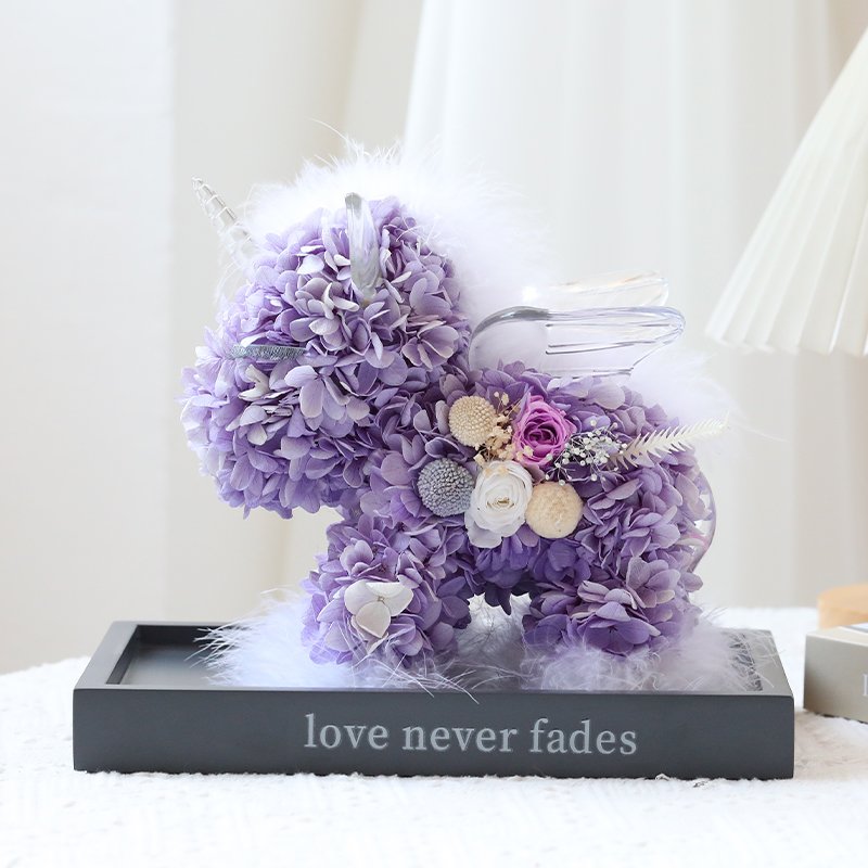 Wholesale Unicorn eternal flower rose bear preserved rose flower gift box unicorn with acrylic box for Valentines day gift