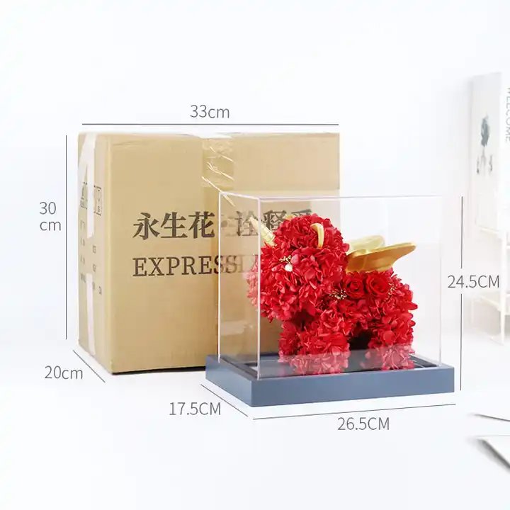 Wholesale Unicorn eternal flower rose bear preserved rose flower gift box unicorn with acrylic box for Valentines day gift
