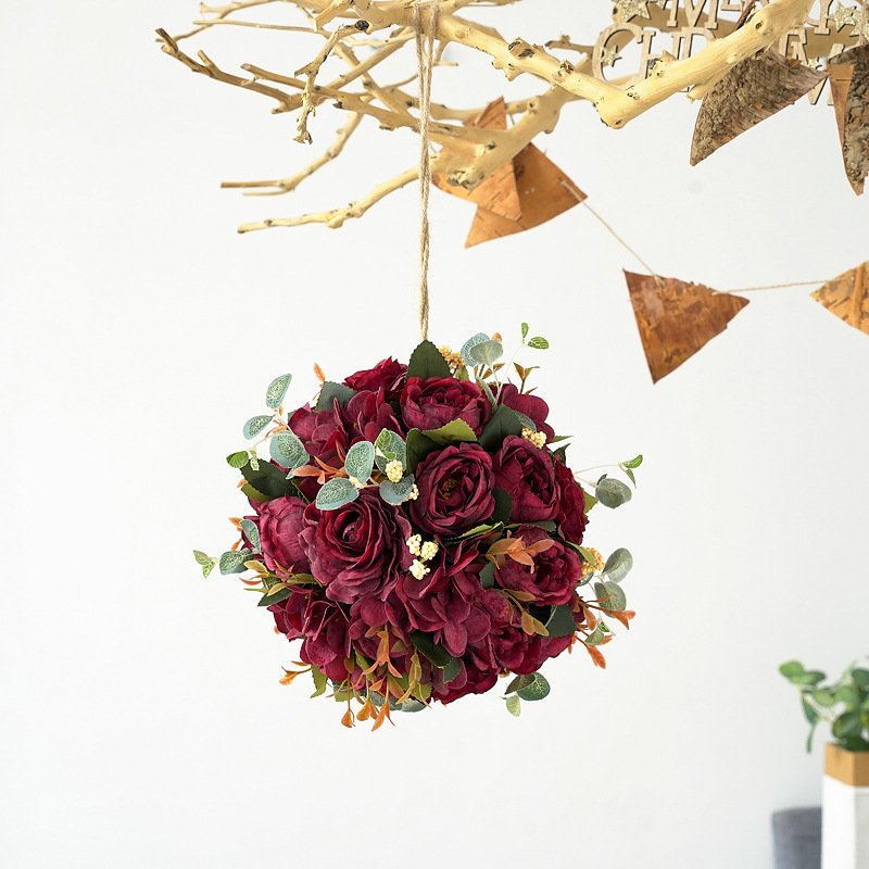 BetterLove Artificial Silk Hanging Rose ball for Christmas Wall Decor Wedding and Home Garden Box Packed