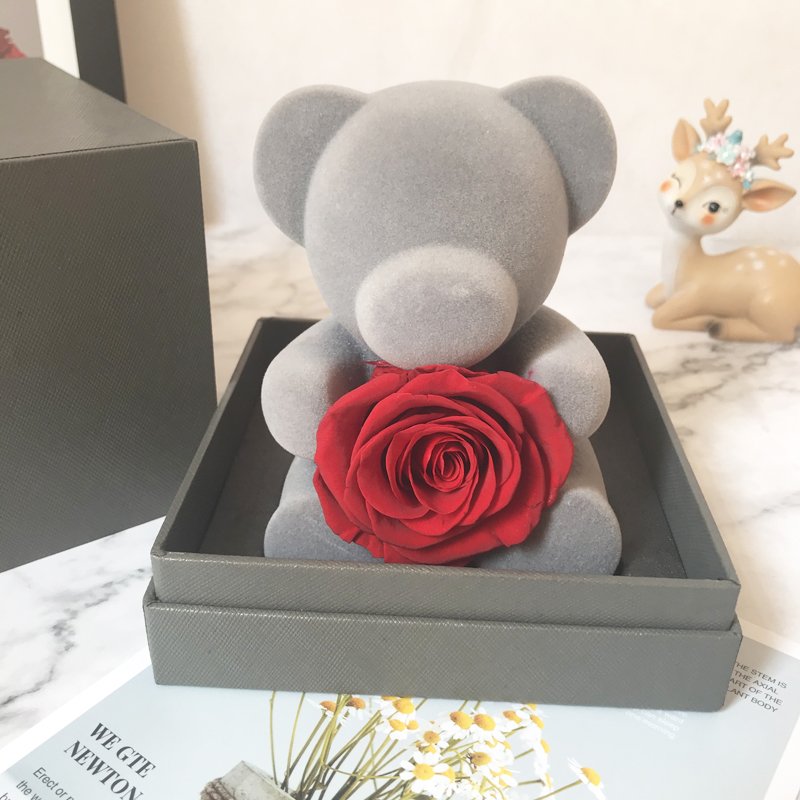Summer flora new style wholesale decorative flowers preserved rose bear as gift box