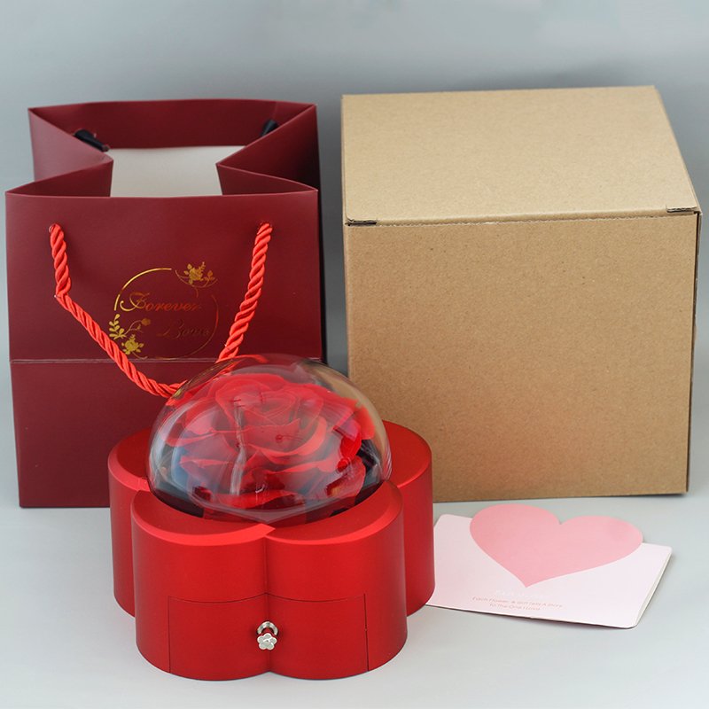 New Product Valentines Mother Day Gift Preserved Roses in Box preserved flower dome jewelry box With Necklace Gift