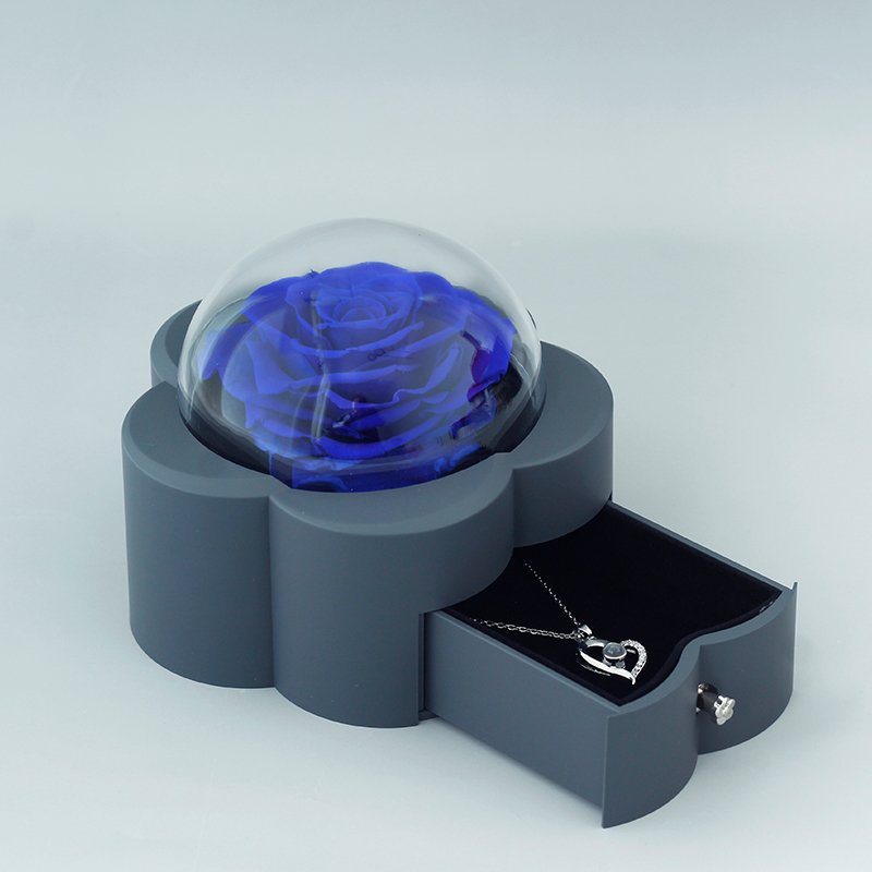 New Product Valentines Mother Day Gift Preserved Roses in Box preserved flower dome jewelry box With Necklace Gift
