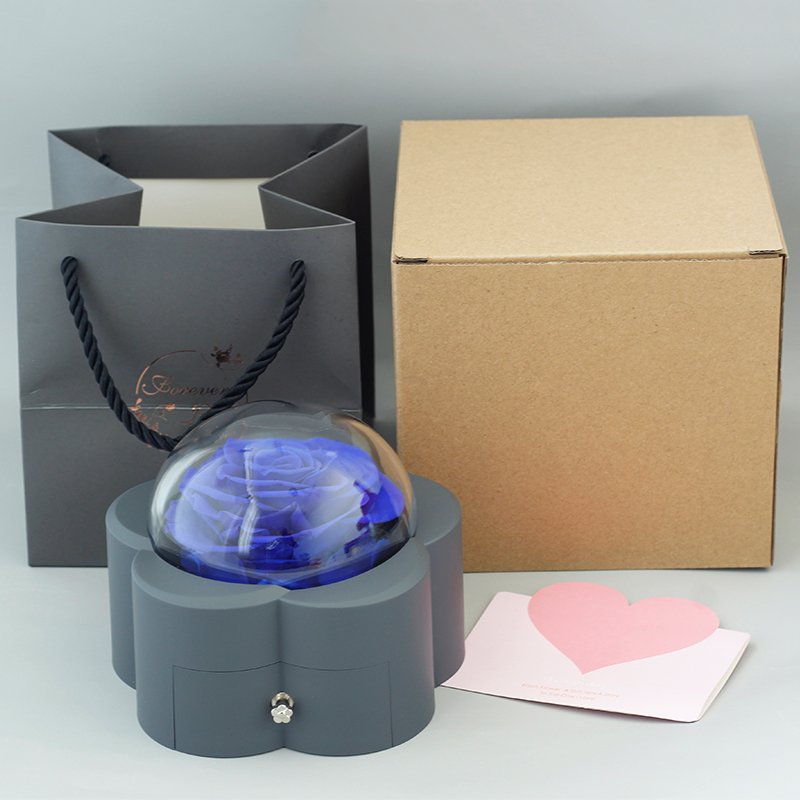New Product Valentines Mother Day Gift Preserved Roses in Box preserved flower dome jewelry box With Necklace Gift