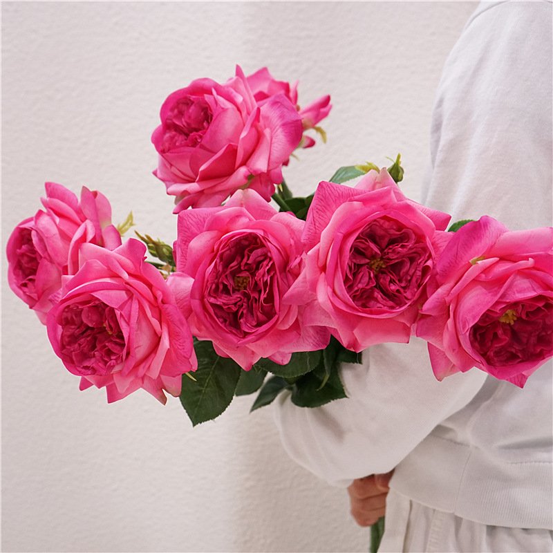 2024 New Juliet Real Touch Rose Flower Artificial Hot Pink Roses for Flower Arrangement Decor Latex Rose Stems