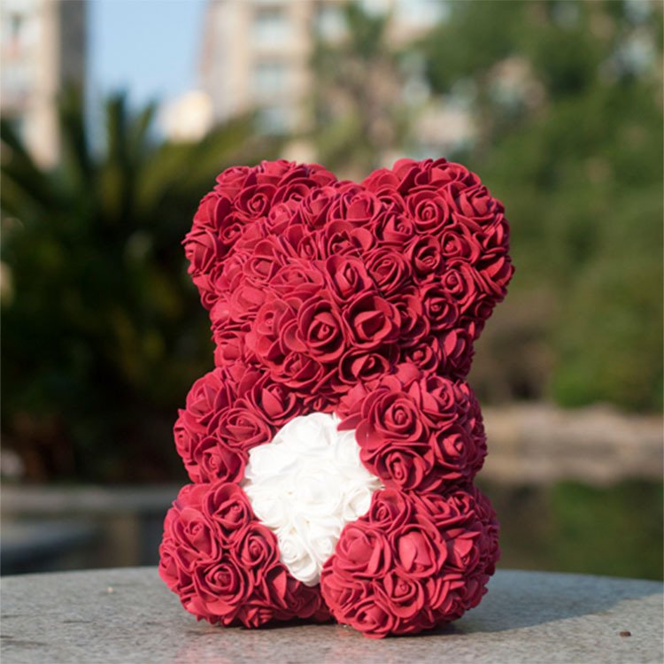 UKIQUEEN Rose Bears With Box Flower 40cm 25cm Roses Valentines Foam Heart Red Gift Gifts Artificial Mini Preserved Rose Bear