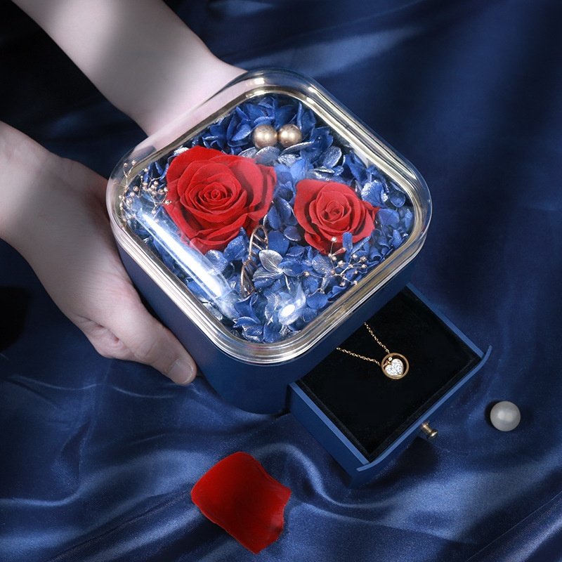 Amazon Luxury Acrylic Window Necklace Ring Drawer Box Eternal Flower Moss Valentines Mothers Day Gift Preserved Rose Jewelry Box
