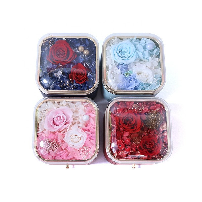 Amazon Luxury Acrylic Window Necklace Ring Drawer Box Eternal Flower Moss Valentines Mothers Day Gift Preserved Rose Jewelry Box
