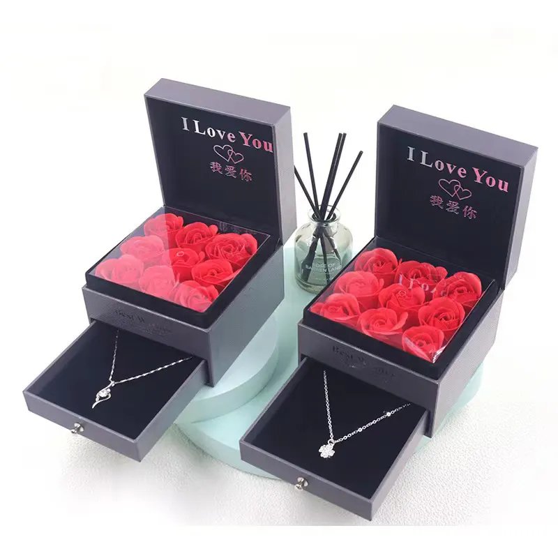 Promotional gift sets novel square preserved rose boxes flower with packaging