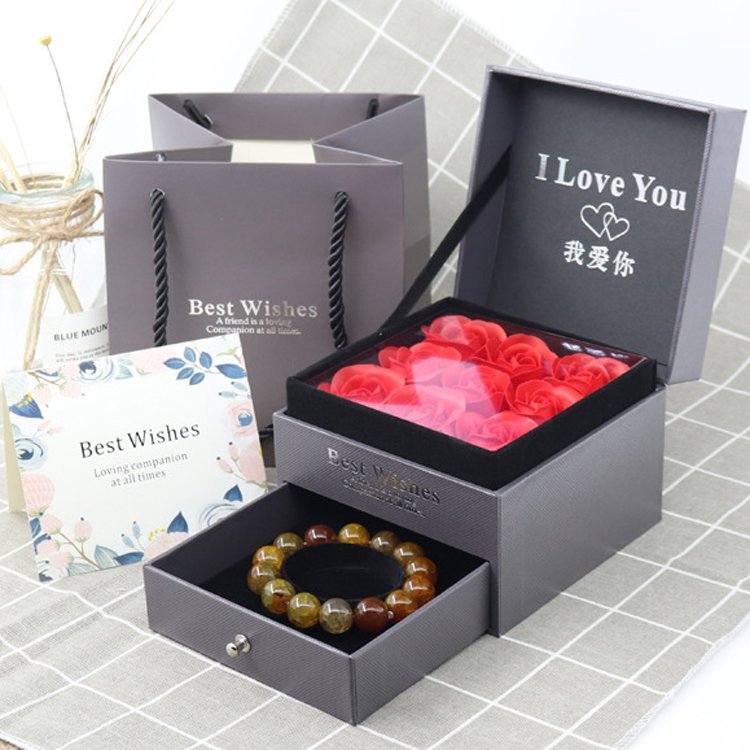 Promotional gift sets novel square preserved rose boxes flower with packaging