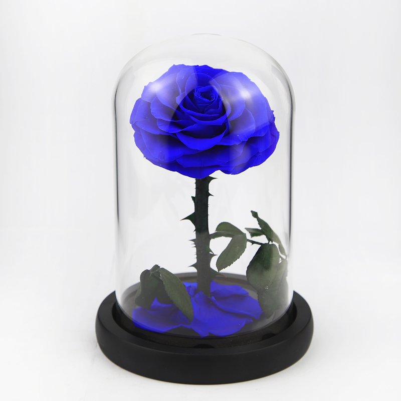 Hot Selling Wholesale Hand Made Forever blue Rose Real Eternal Preserved Rose In Glass Dome gift box