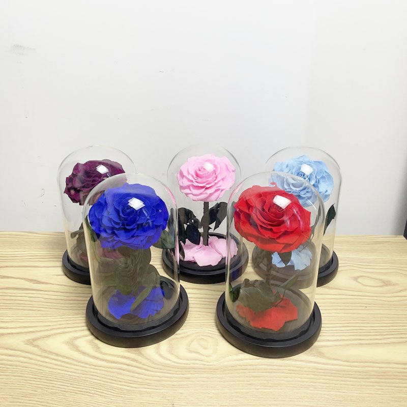 Hot Selling Wholesale Hand Made Forever blue Rose Real Eternal Preserved Rose In Glass Dome gift box