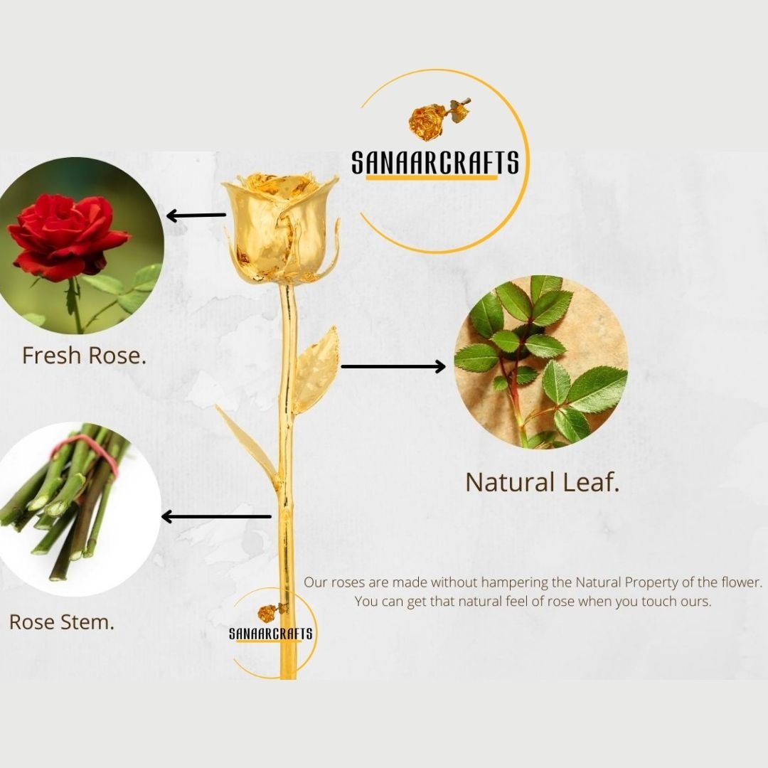 100% Handmade 24k Gold Plated Preserved Rose Handmade Preserved Rose Gold Flower Dipped Real Natural Gold Plated 24k