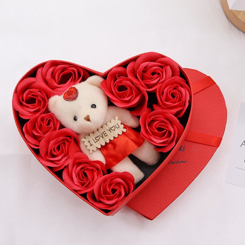 Valentine's Day Gift Soap Flowers Heart Shaped Bear Soap Rose with Iron Box