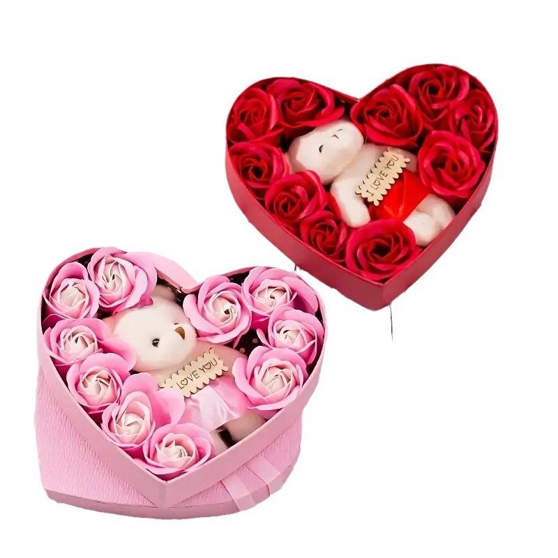 Valentine's Day Gift Soap Flowers Heart Shaped Bear Soap Rose with Iron Box