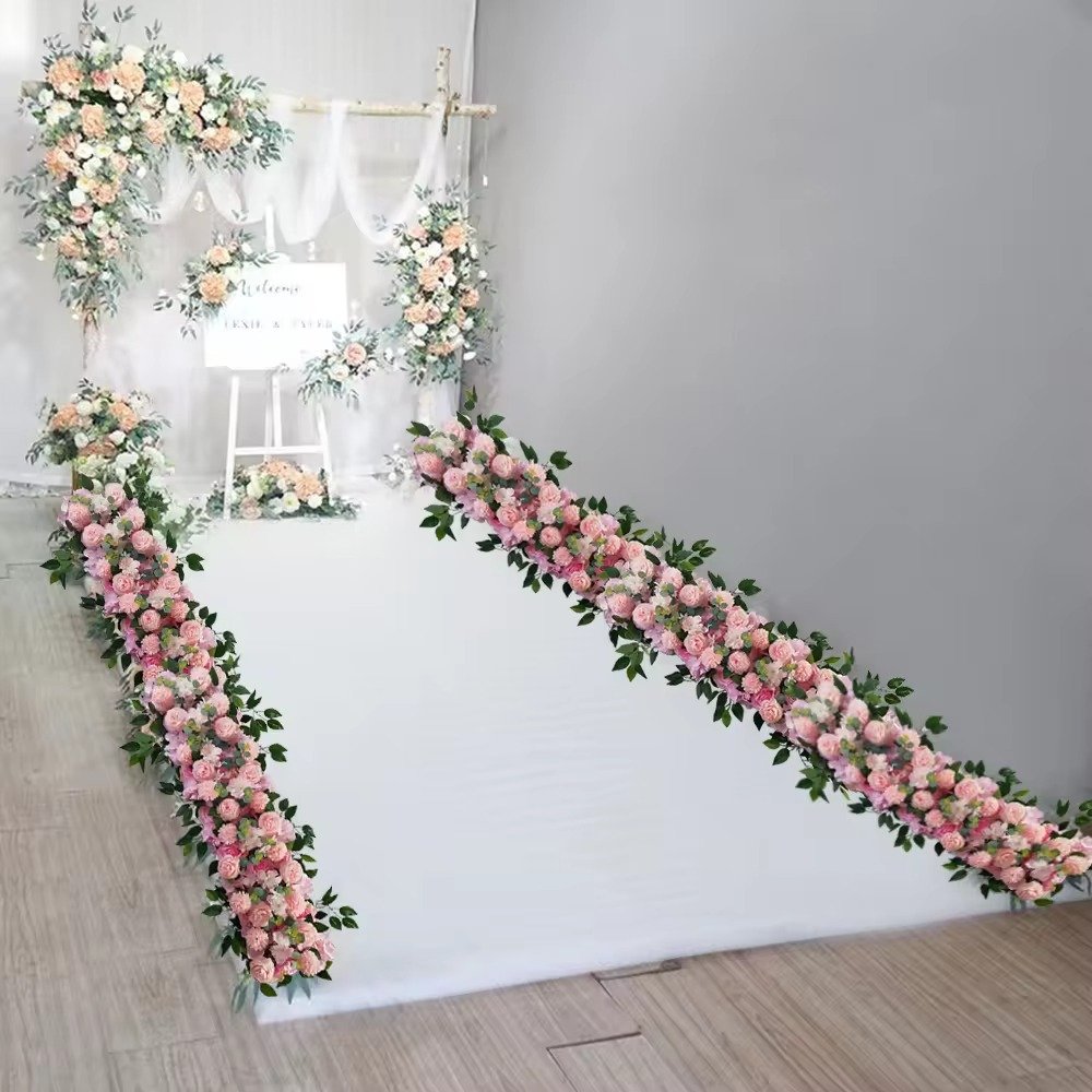Hot Selling Heart Rose Flower Arch Decoration Vines Garland Silk Flower Garland Table Customizable Wedding Party Flower Runner