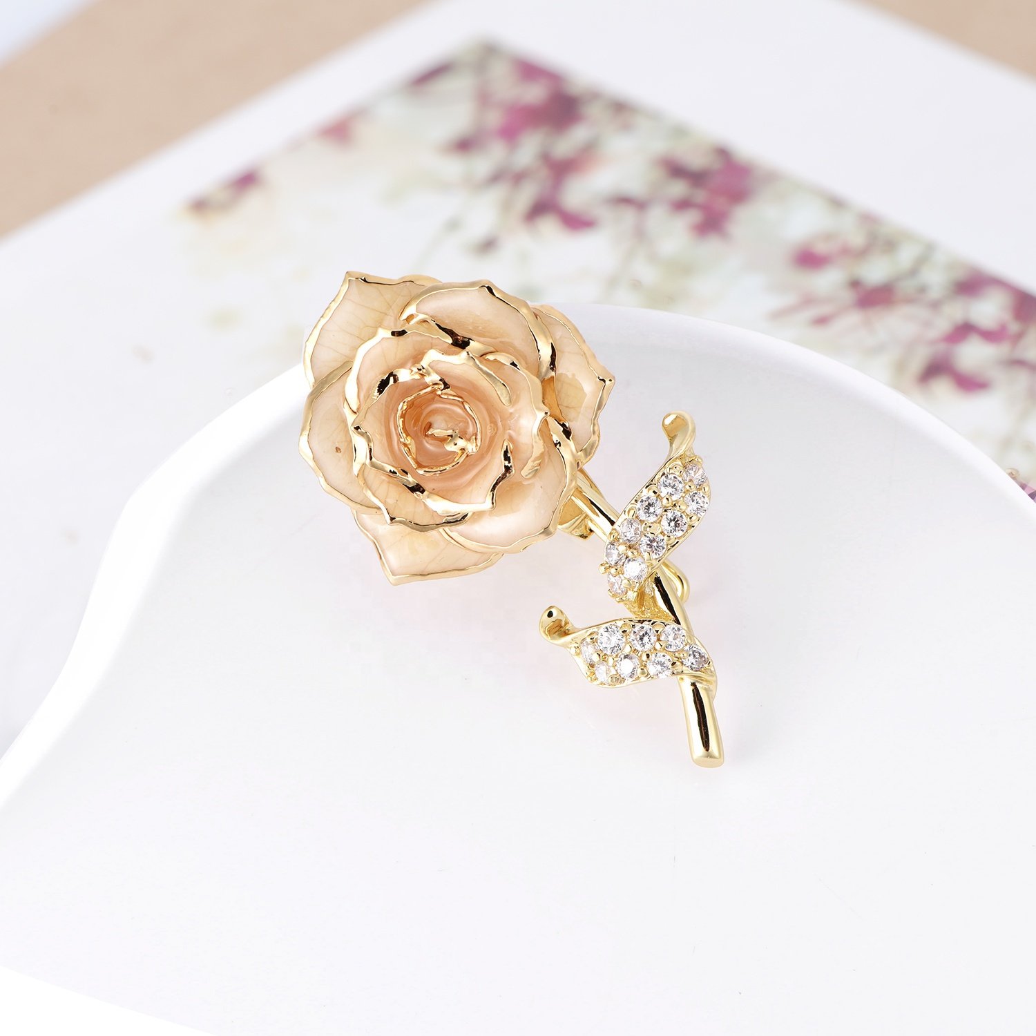 24k gold plated rose factory wholesale adorable girls rose brooch gold dipped rose fashion
