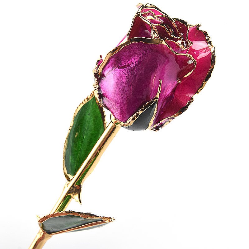 24K Gold Plated Real Rose with Green Leaves Forever Preserved Flower for Christmas Graduation Halloween New Year Valentine's Day
