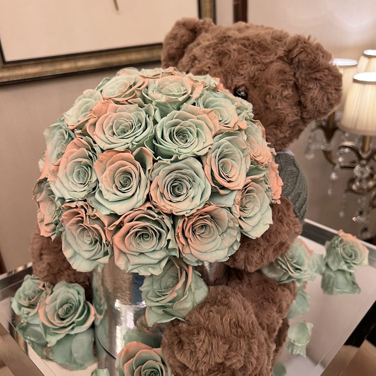 Valentines Day Gifts box birthday bear hugging bucket forever Preserved and immortal rose eternal flower bear in acrylic box