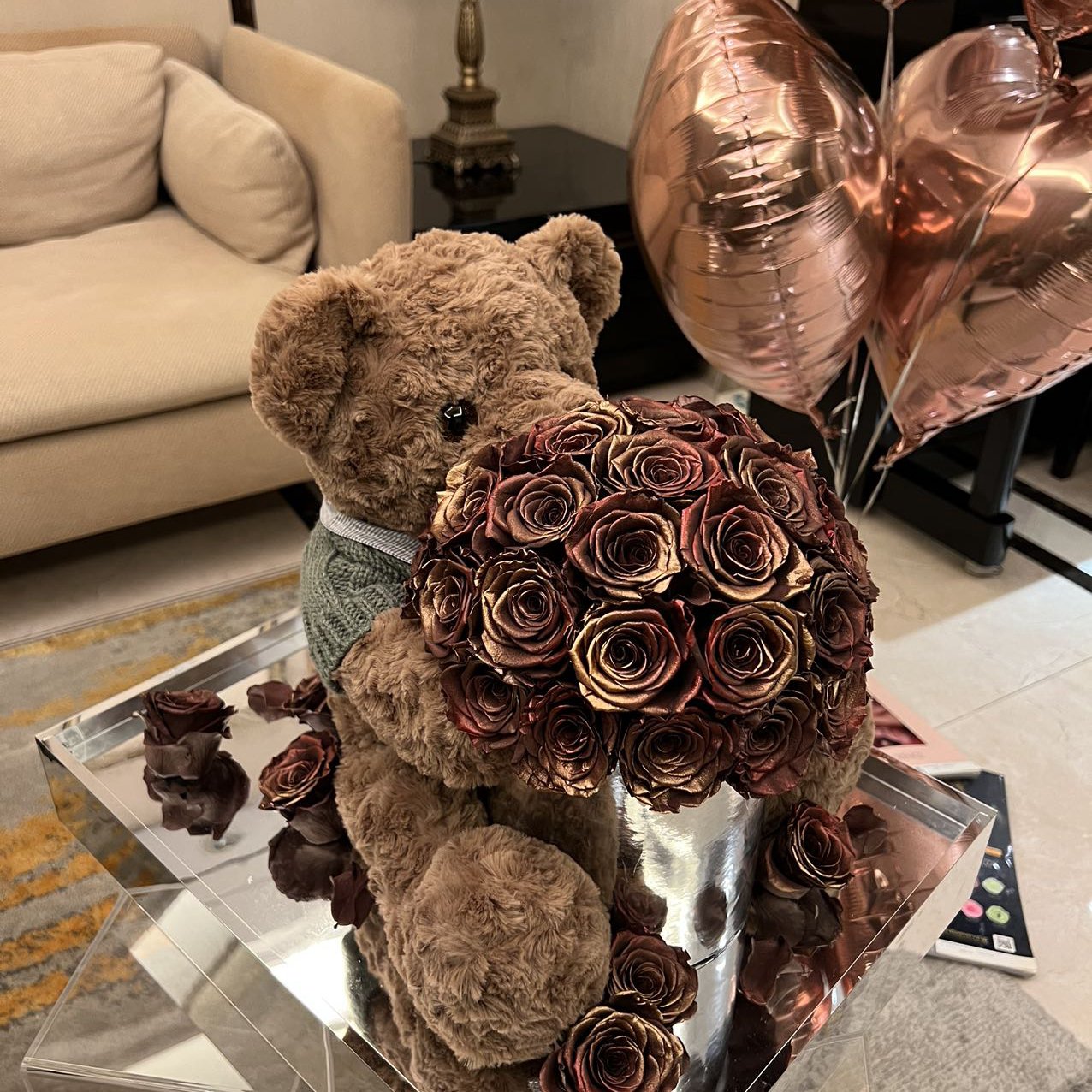 Valentines Day Gifts box birthday bear hugging bucket forever Preserved and immortal rose eternal flower bear in acrylic box
