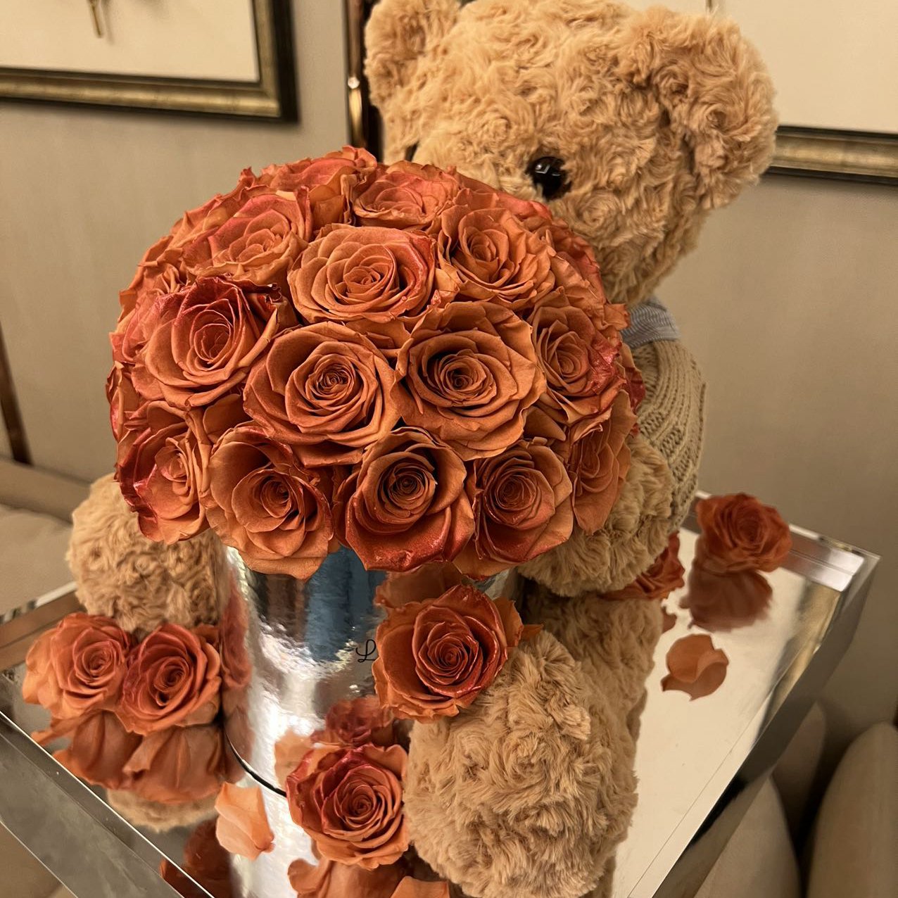 Valentines Day Gifts box birthday bear hugging bucket forever Preserved and immortal rose eternal flower bear in acrylic box