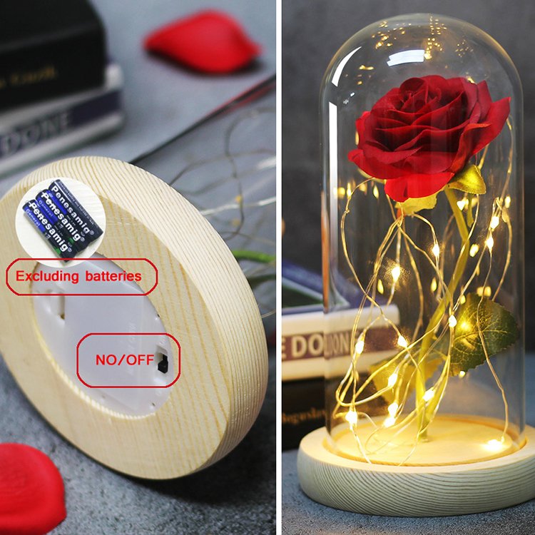 Artificial Rose Flowers Eternal Rose LED Light Foil Flower in Glass Cover Simulation Rose Flower Mothers Day Gifts Party Supply