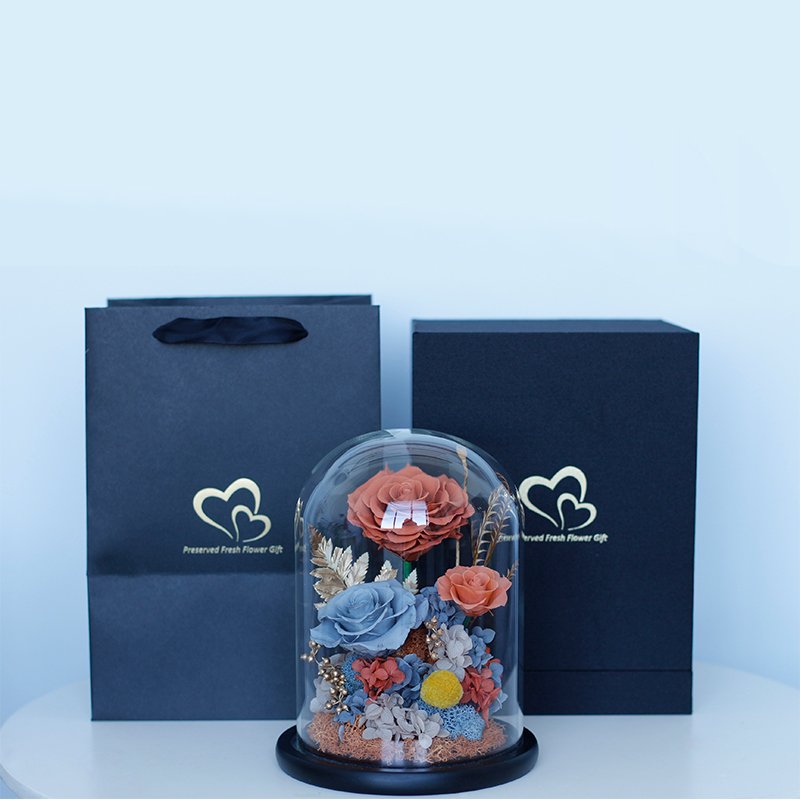High quality Handmade Eternal Flower Preserved Rose In Glass Dome For Decoration And As a Gift