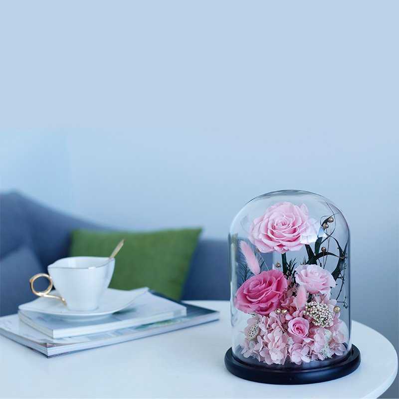 High quality Handmade Eternal Flower Preserved Rose In Glass Dome For Decoration And As a Gift