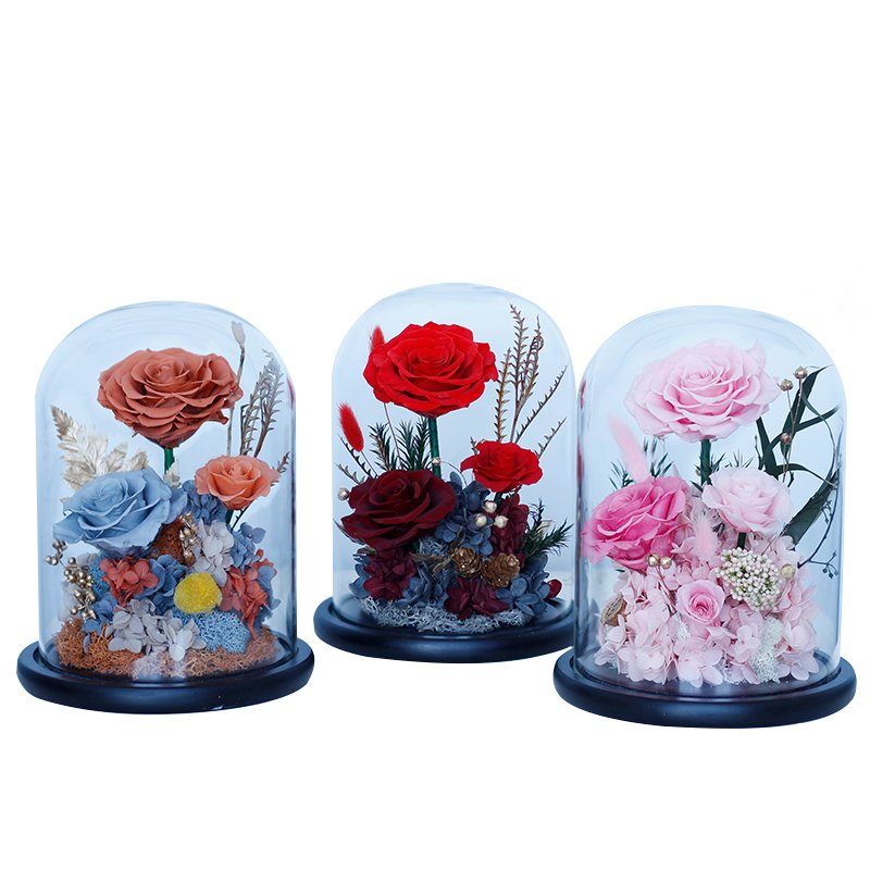 High quality Handmade Eternal Flower Preserved Rose In Glass Dome For Decoration And As a Gift