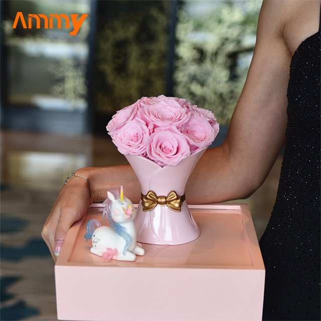 Ammy wedding favors Preserved Flowers Rose eternal flower hand bouquet flower acrylic gift boxes for present valentine gift