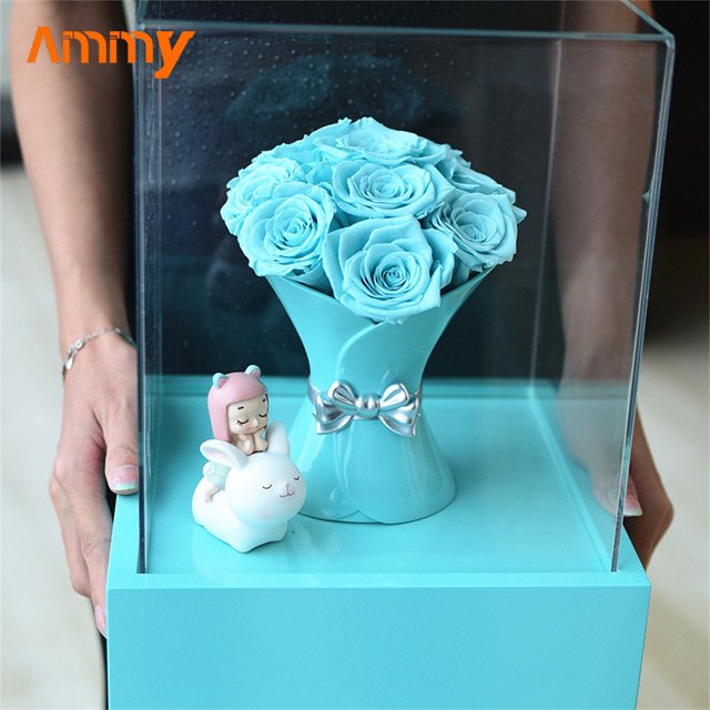 Ammy wedding favors Preserved Flowers Rose eternal flower hand bouquet flower acrylic gift boxes for present valentine gift