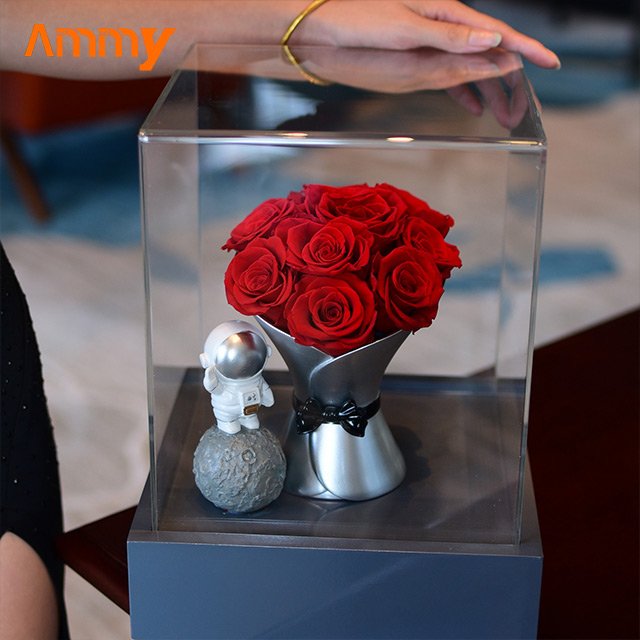 Ammy wedding favors Preserved Flowers Rose eternal flower hand bouquet flower acrylic gift boxes for present valentine gift