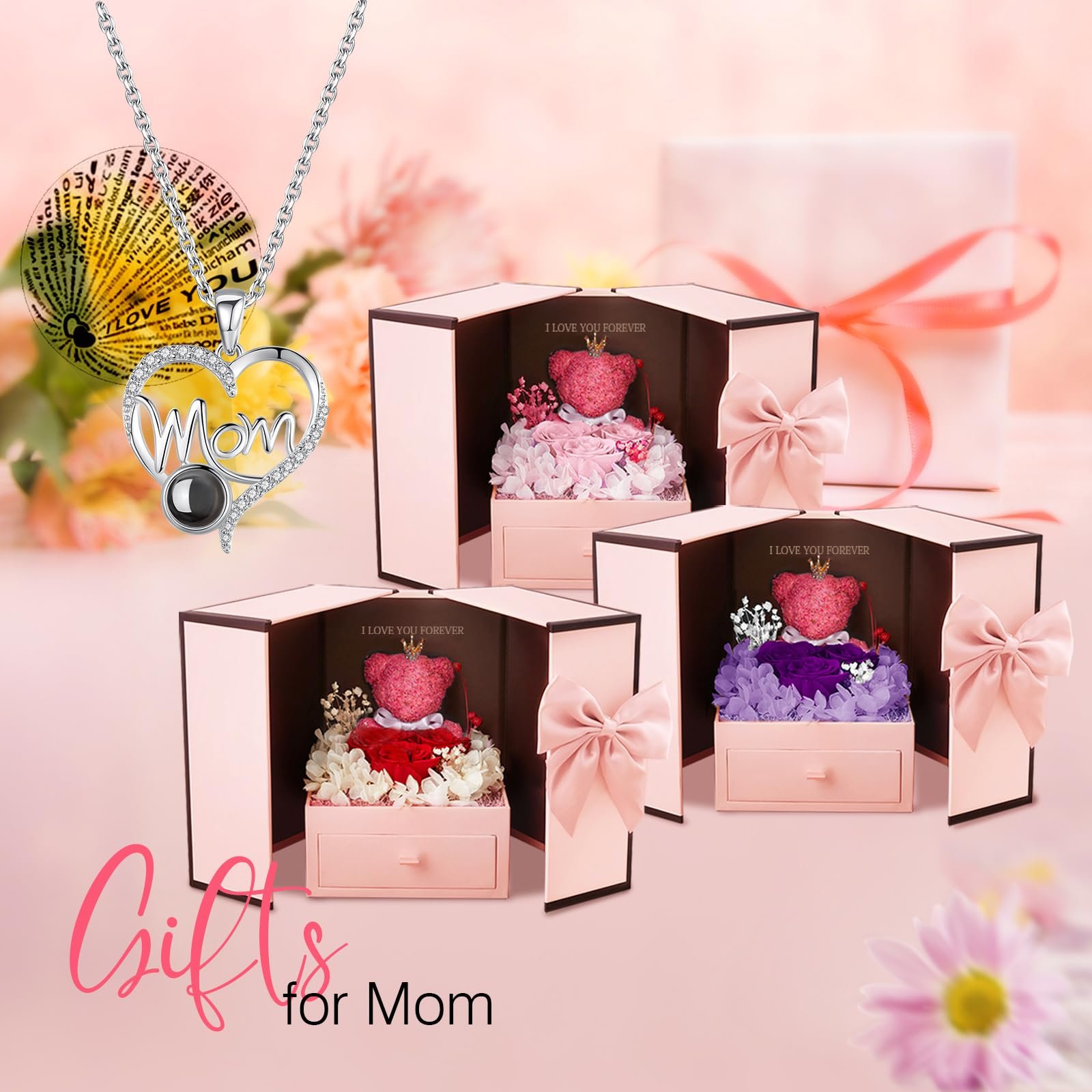 New Product Ideas 2024 Purple Forever Preserved Rose Moss Bear Jewelry Box Flowers Decorative Enchanted Eternity Rose