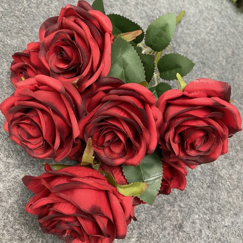 O-X083 Wholesale Price Silk Bridal Flowers 9 Heads Artificial Roses Bouquet Wedding Decor White Pink Roses Artificial Flowers