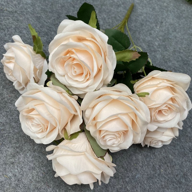 O-X083 Wholesale Price Silk Bridal Flowers 9 Heads Artificial Roses Bouquet Wedding Decor White Pink Roses Artificial Flowers