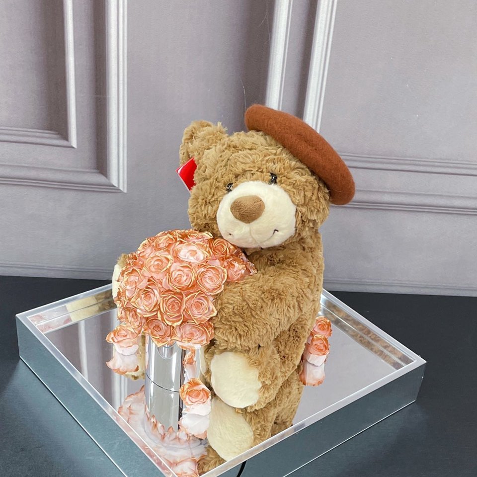 Valentines day gift Box Everlasting Eternal Immortal Long Lasting Rose preserved flower bouquet with bear in flower box