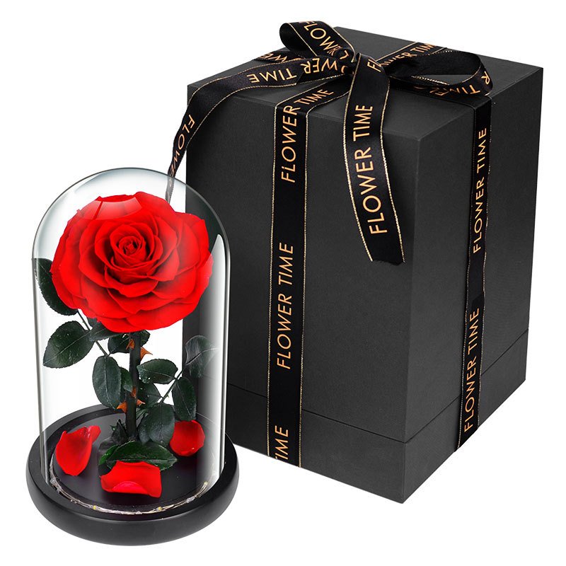 Luxury Gift Sets Valentine Wedding Favors Led Light Box Eternal Forever Flower Preserved Rose In Glass Dome