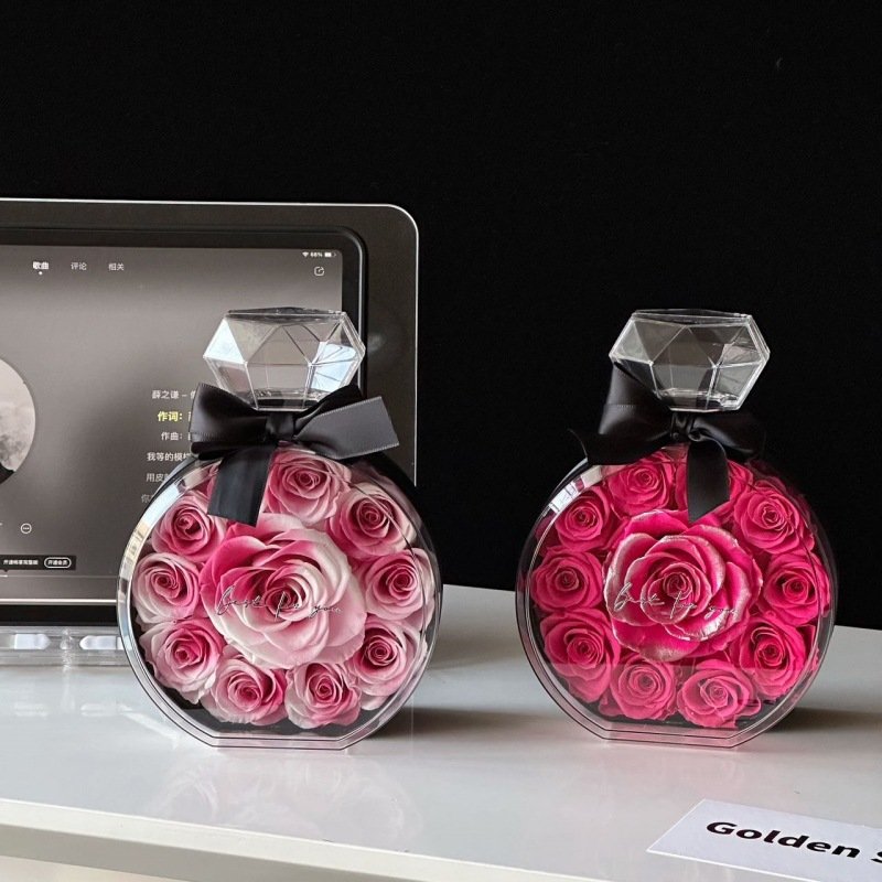 Wholesale Mother Day gifts eternal forever rose preserved flower in acrylic perfume bottle