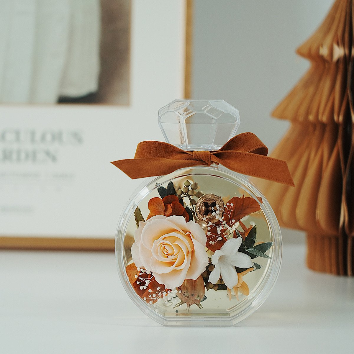 Wholesale Mother Day gifts eternal forever rose preserved flower in acrylic perfume bottle