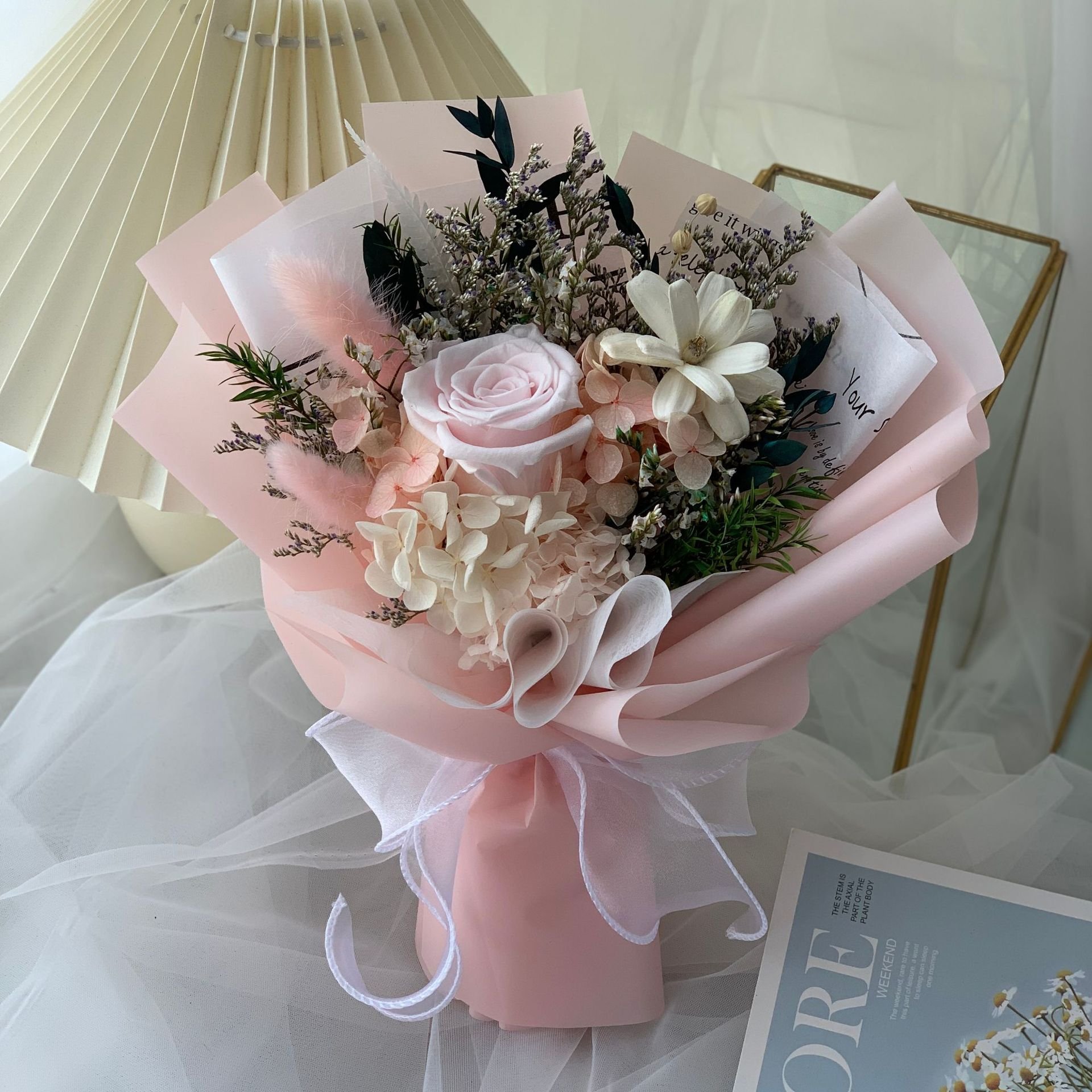 Customized Longlasting Immortal Eternal Forever Stabilized Preserved Roses Decoration Wedding Bridal Bouquet