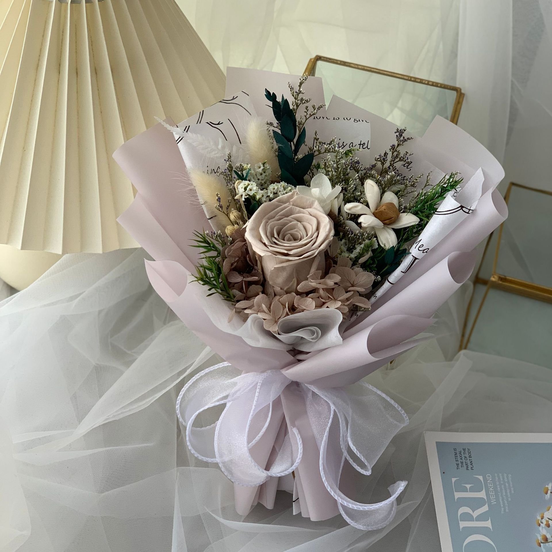 Customized Longlasting Immortal Eternal Forever Stabilized Preserved Roses Decoration Wedding Bridal Bouquet