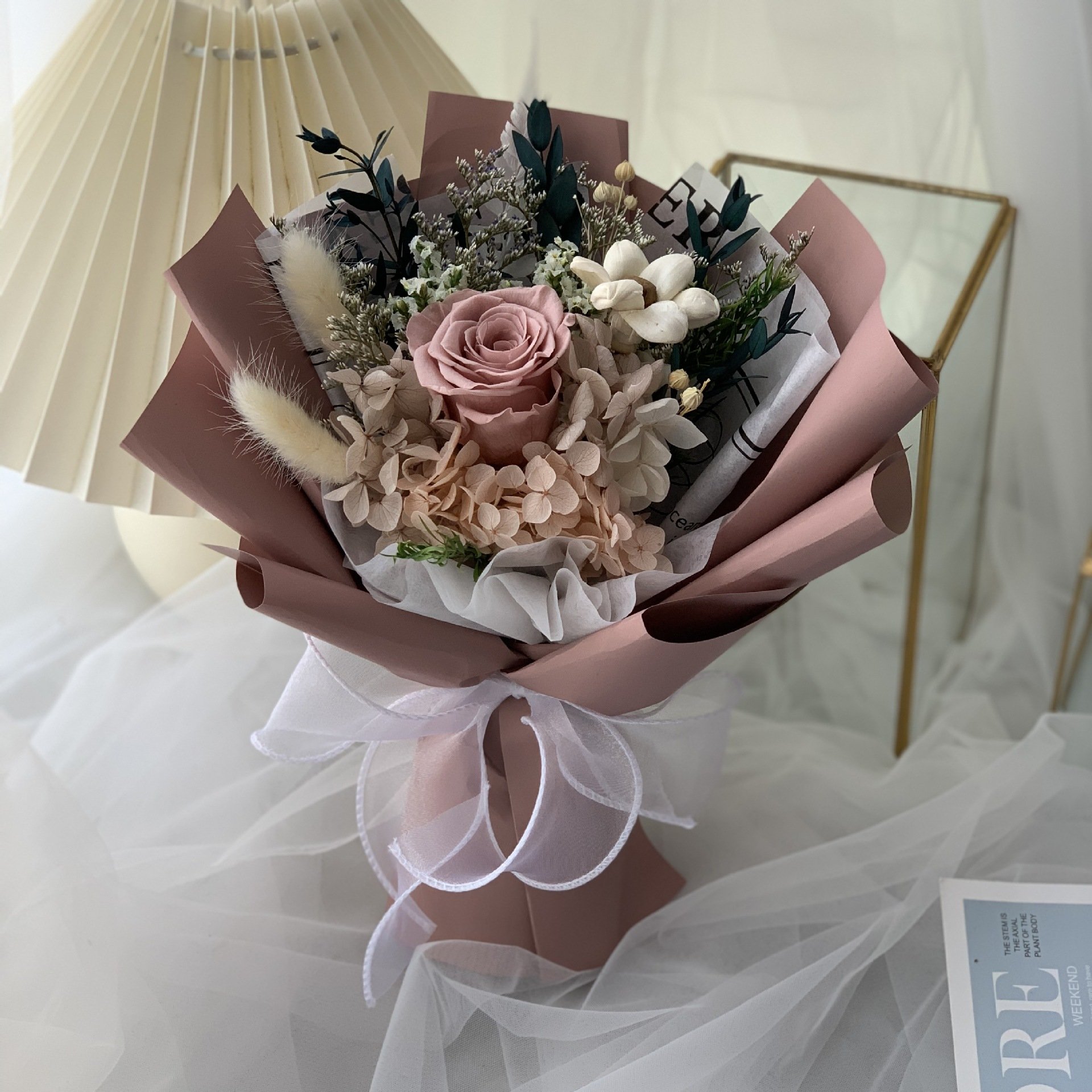 Customized Longlasting Immortal Eternal Forever Stabilized Preserved Roses Decoration Wedding Bridal Bouquet
