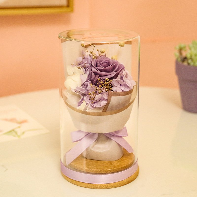 Romantic Preserved Flower Immortal Finished Roses Glass Dome Gift Box Valentine's Day Gift Wholesale for Girlfriend Manufacture