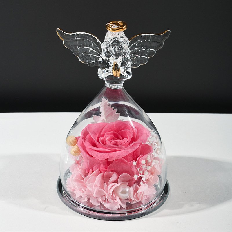Eternal Rose Little Angel Glass Cover Ornament Qixi Festival and Valentine's Day Gift-for Christmas New Year