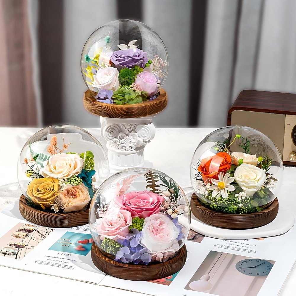 Glass dome with glowing who wholesale romantic Valentines gift preserved rose flower